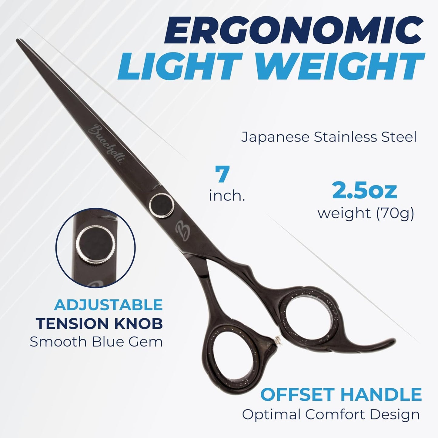 7 Inch Hair Cutting Scissors Professional - Japanese 440A Barber Scissors 7 Inch - Salon Scissors for Hair -Micro Bevel Edge with Adjustable Tension Knob - Hair Shears Black (Black Right 7")