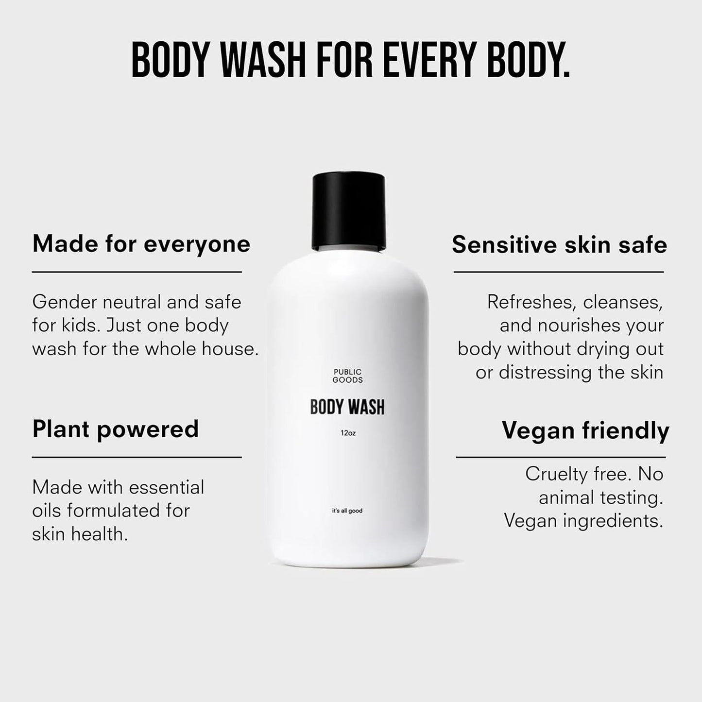 Public Goods Body Wash for Men and Women | Natural Soap for Bath & Shower | Body Scrub Made with Organic Essential Oils | Sulfate & Paraben Free | Vegan Friendly | 12 Fl Oz Bottle