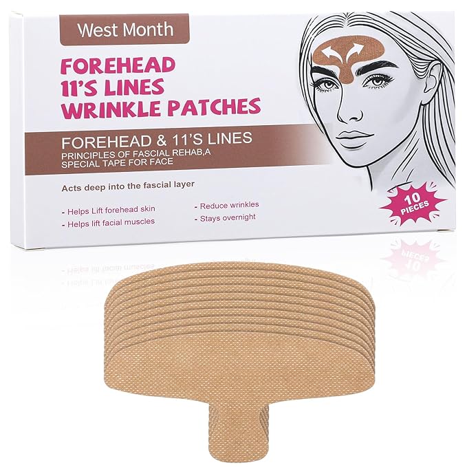 10pcs Forehead Wrinkle Patches, Anti Wrinkle Facial Patches for Forehead Fine Lines, Precut Face Patches Overnight to Smoothing Forehead Wrinkles, 11 Lines, Frown Lines & Wrinkles Treatment