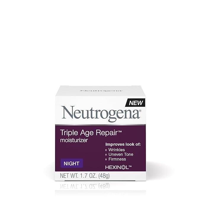 Neutrogena Triple Age Repair Night Cream, 1.7oz Jar, Anti-Aging Face Cream, Face Moisturizer For Women & Men, Hydrating Night Face Moisturizer for Even Skin Tone & Firming, Vitamin C