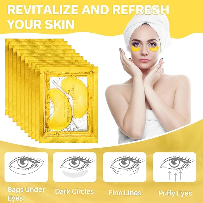 Gold Under Eye Patches - 28 Pairs Golden Glow Under Eye Patches for Dark Circles,Gold Moisturizing Eye Skin Mask for Women,Eye Dark Circles Masks for Bags and Wrinkles