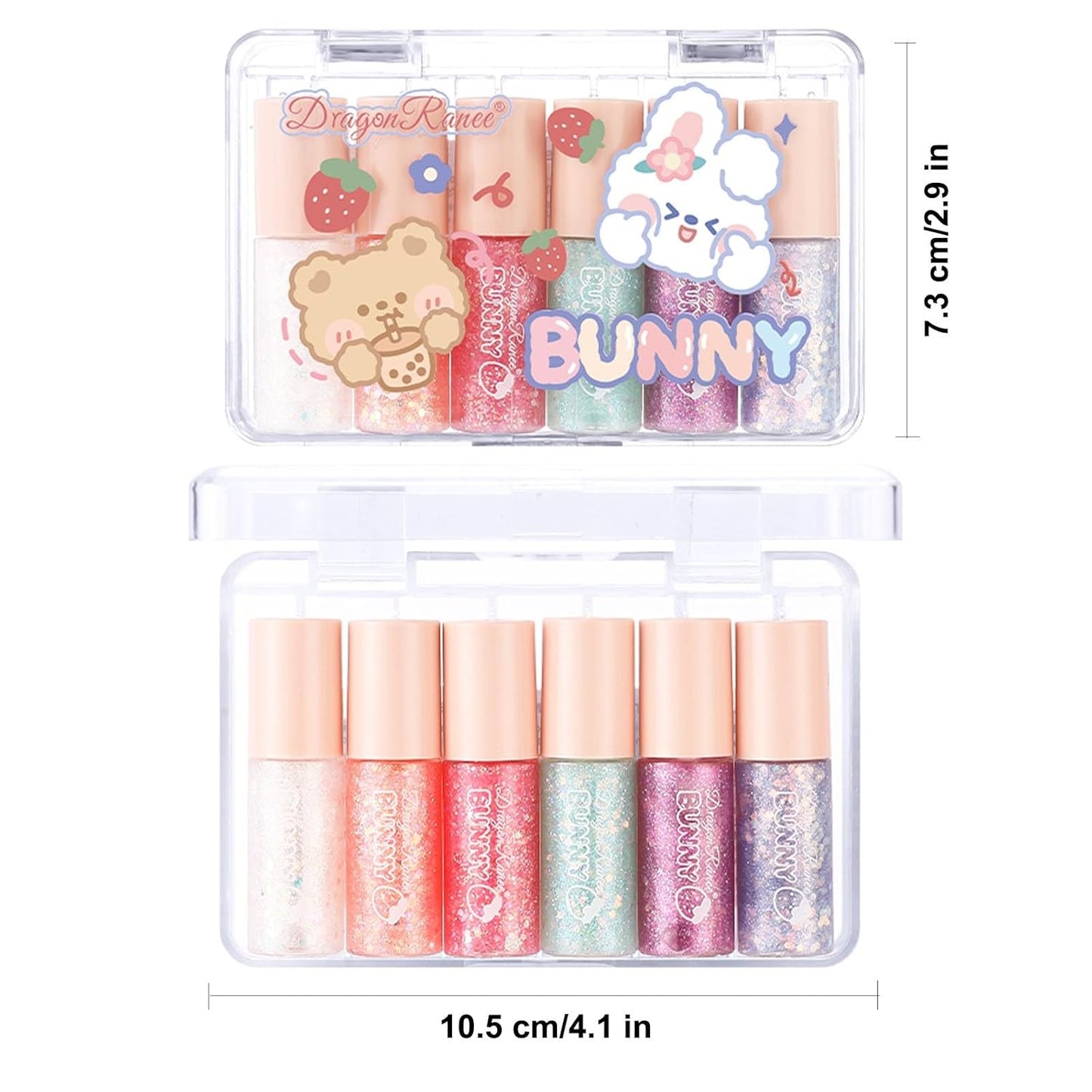 6 Pcs Liquid Glitter Eyeshadow Set Colorful Eyeliner with Long-Lasting and Waterproof Shinning Eye Shadow Gift for Women Eye Makeup (Transparent Bear)