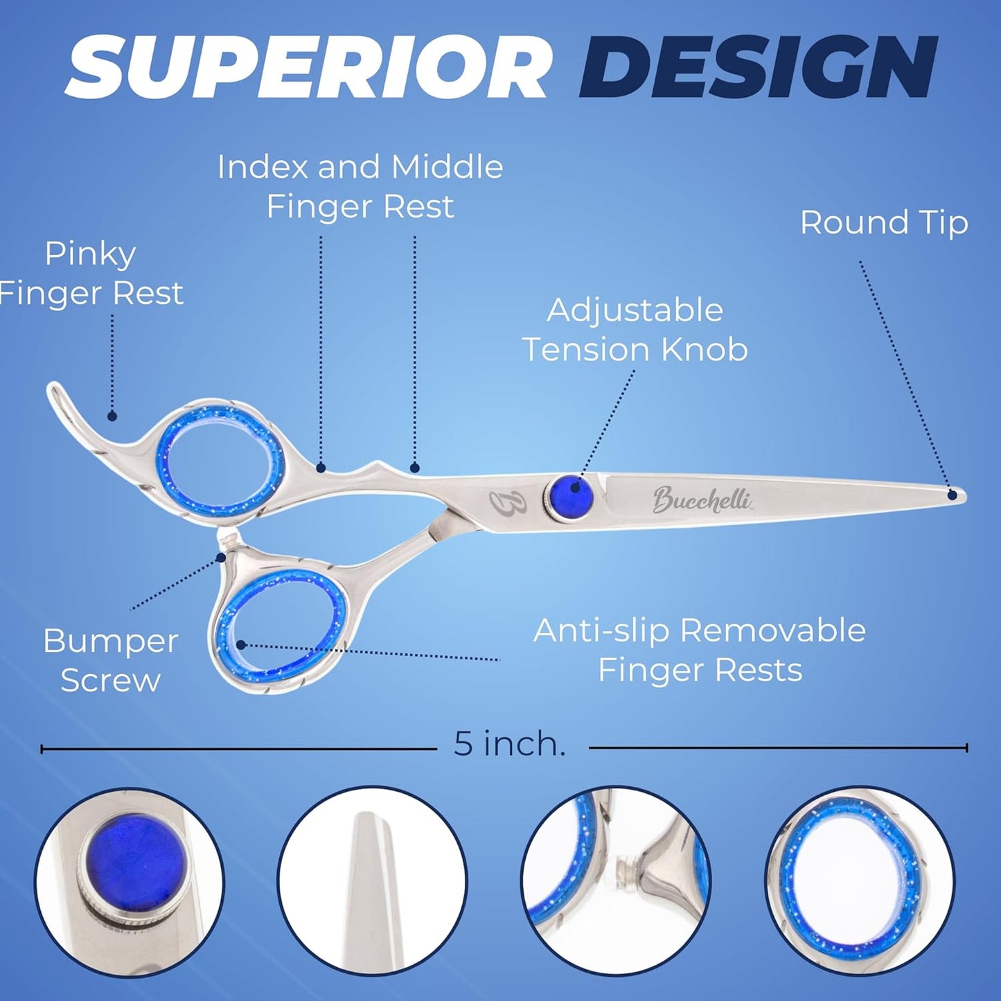 5 Inch Left Handed Hair Cutting Scissors Professional - Japanese 440A Inch Barber Scissors - Convex Blades with Adjustable Tension Knob (Silver Left 5")