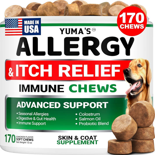 Dog Allergy Relief Chews - Dog Itching Skin Relief Treatment Pills - 170 Treats - Anti-Itch Chewables - Itchy and Paw Licking - Hot Spots - Omega 3 Fish Oil - Dry Skin & Coat Supplement
