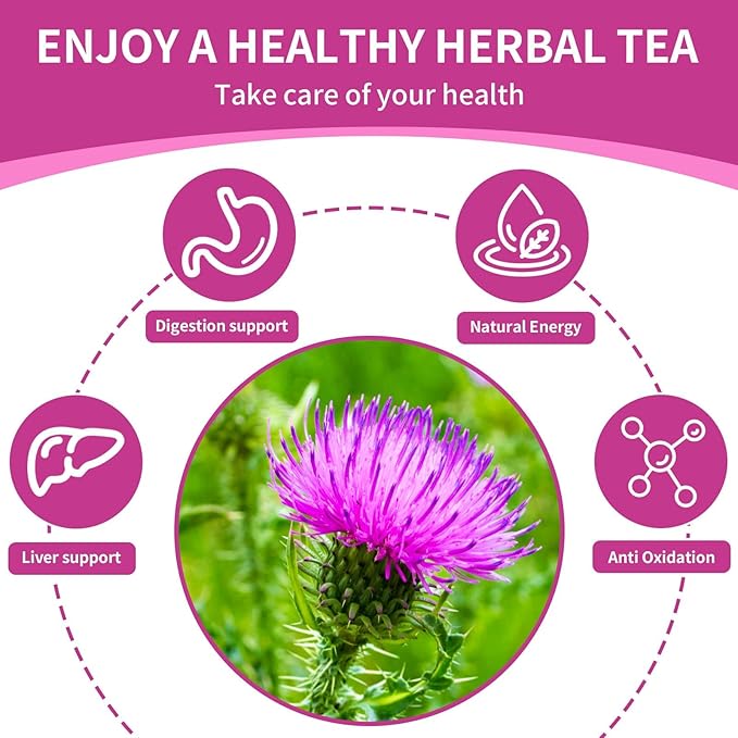 Milk Thistle Tea Bags - 60bags/6.4 OZ 100% Pure & Natural Roasted Milk Thistle Seeds Herbal Tea, Caffeine Free, No Additives, No Sugar, Non-GMO, No Gluten