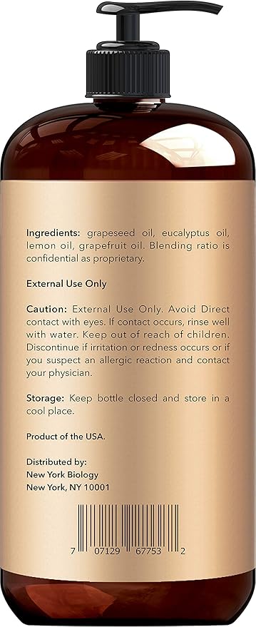 New York Biology Anti Cellulite Massage Oil 8 Fl Oz – Made with 100% Natural Oils – Body Oil for Massage Therapy, Muscle Relaxation and Deep Tissue - Pack of 2