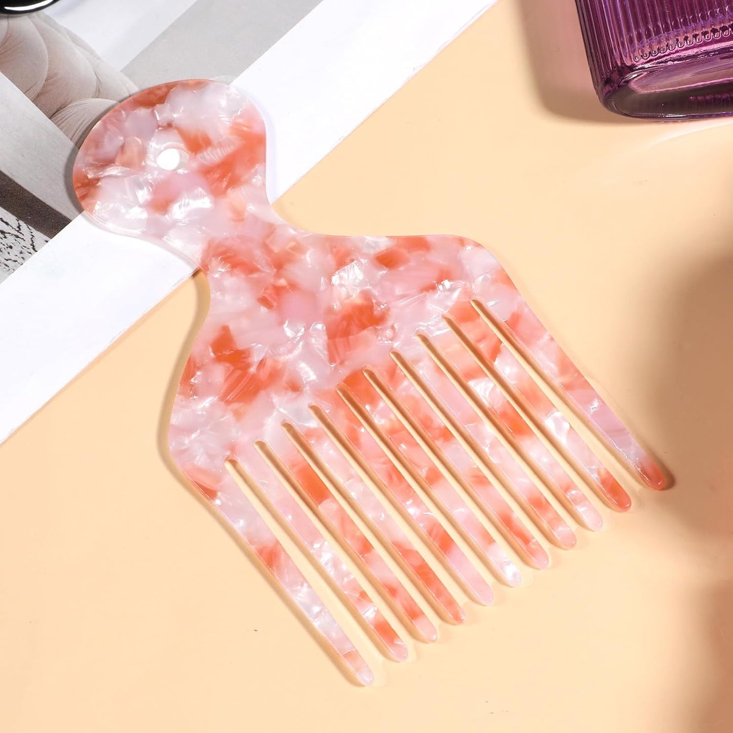 Wide Tooth Hair Pick Comb for Curly Hair Hairs Picks for Women Pink Long Tooth Hairs Comb for Long Thick Curly Detangling Lifting Combs for Anti Static HairStyling Tool Women Men, 4.8 Inches