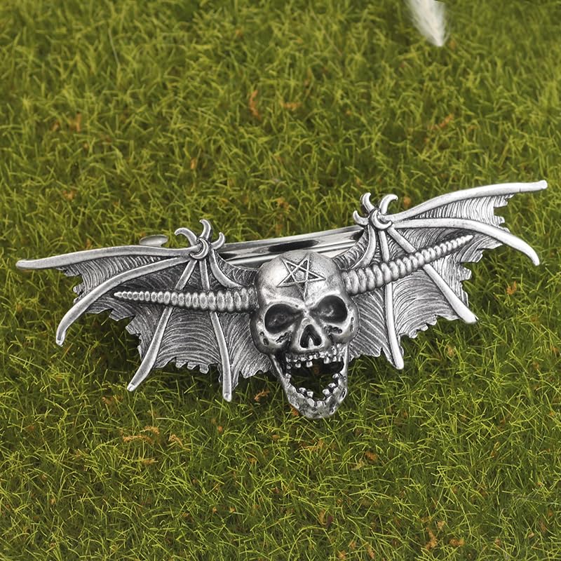 2PCS Gothic Skull Bat Hair Clip with Pentagram – Witch Hair Accessories, Spooky Goth Hair Clips for Women, Halloween Skull Hair Accessories, Witchy Gifts