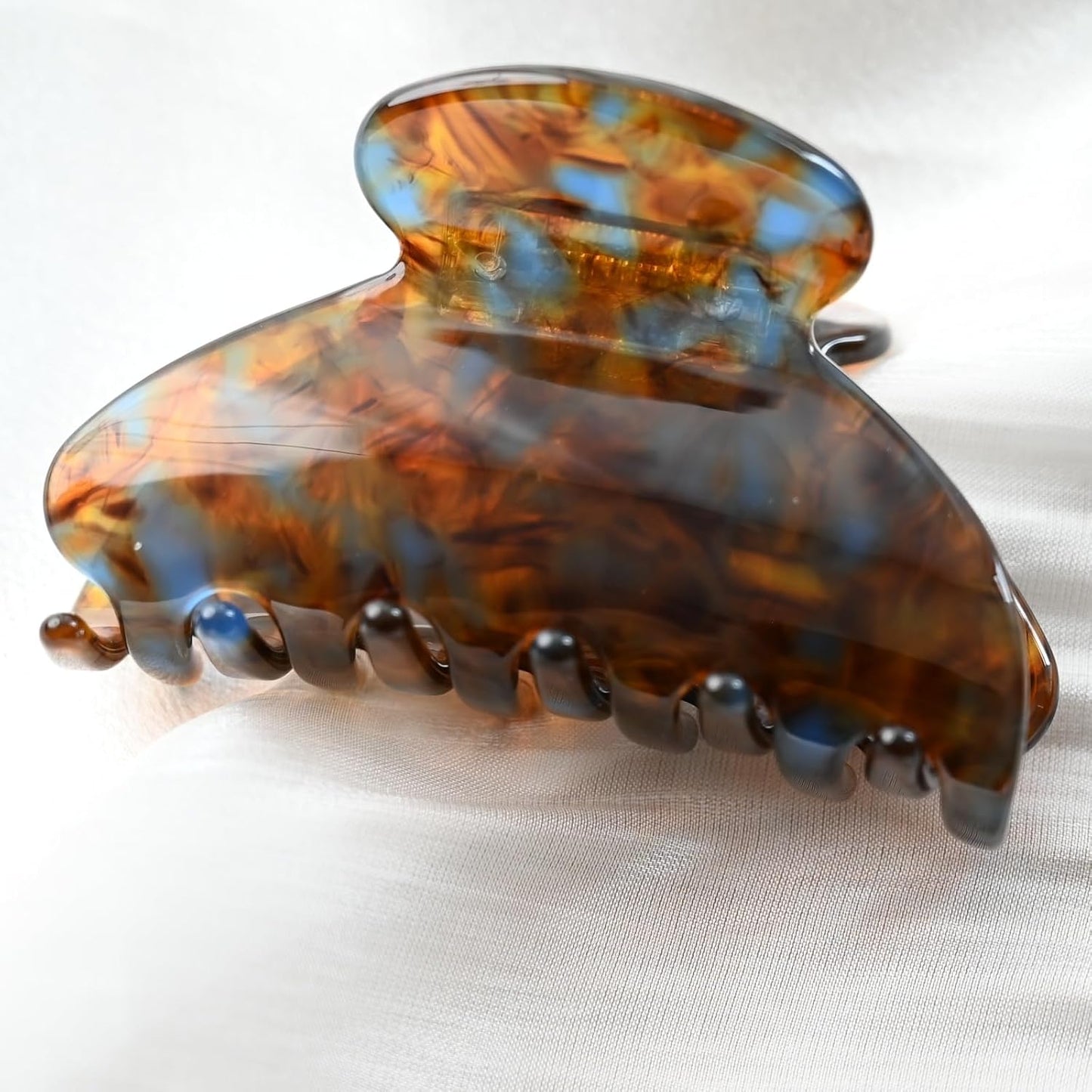 Handmade Celluloid Acetate French Design Barrettes Tortoise Shell Claws Hair Claw Luxury Fashion Accessories Hair Clip for Women (brownblue)