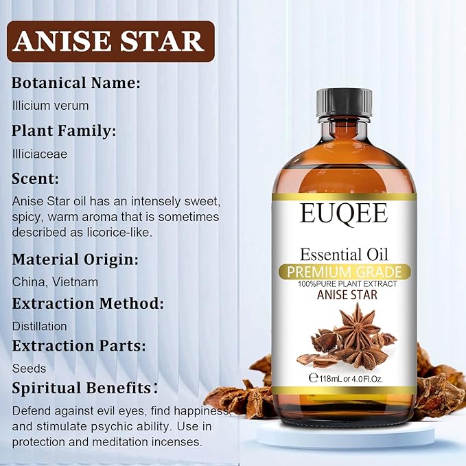 Anise Star Essential Oil 4oz / 118ML Large Capacity Anise Star Oil Pure & Premium Fragrance Essential Oil with Glass Dropper for Candle Soap Making, Diffusers