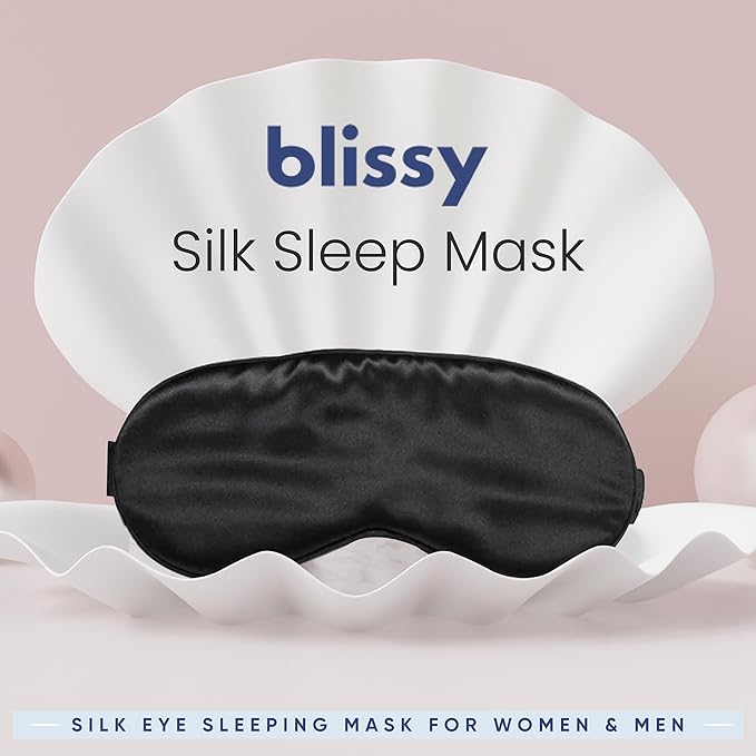 Blissy Silk Sleep Mask - Silk Eye Sleeping Mask for Women & Men for Total Blackout - Silk Eye Mask - 100% Pure Mulberry Silk, 22 Momme 6a Fibers - Blindfold Silk Sleep Mask Side Sleeper Eye Cover