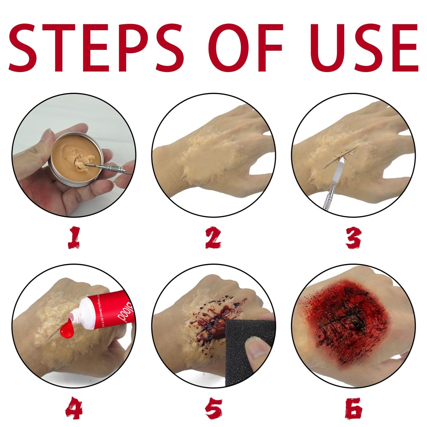 Fake Blood Gel and Scar Wax Set, Special Effects SFX Halloween Makeup Kit Fake Molding Wound Skin Wax Fake Nose Stage Zombie Cosplay Costume SFX Makeup