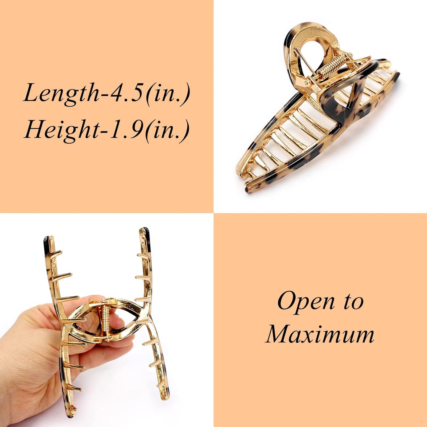 1Pack Large Metal Acetate Hair Claw Clips Big Non Slip Hair Clamp for Women Hair Accessories as Gift for Medium to Thick Hair (1pcs/box,Leopard Print)