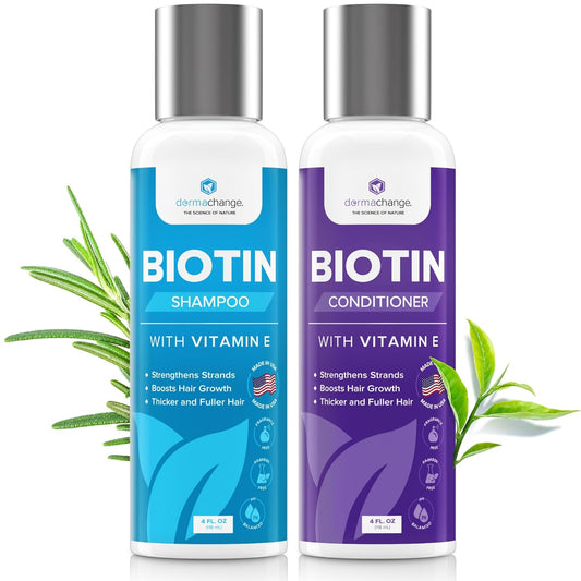 Biotin Hair Growth Shampoo and Conditioner Set - Sulfate Free, Deep Conditioner for Dry Damaged Hair - Made in USA (4 oz)