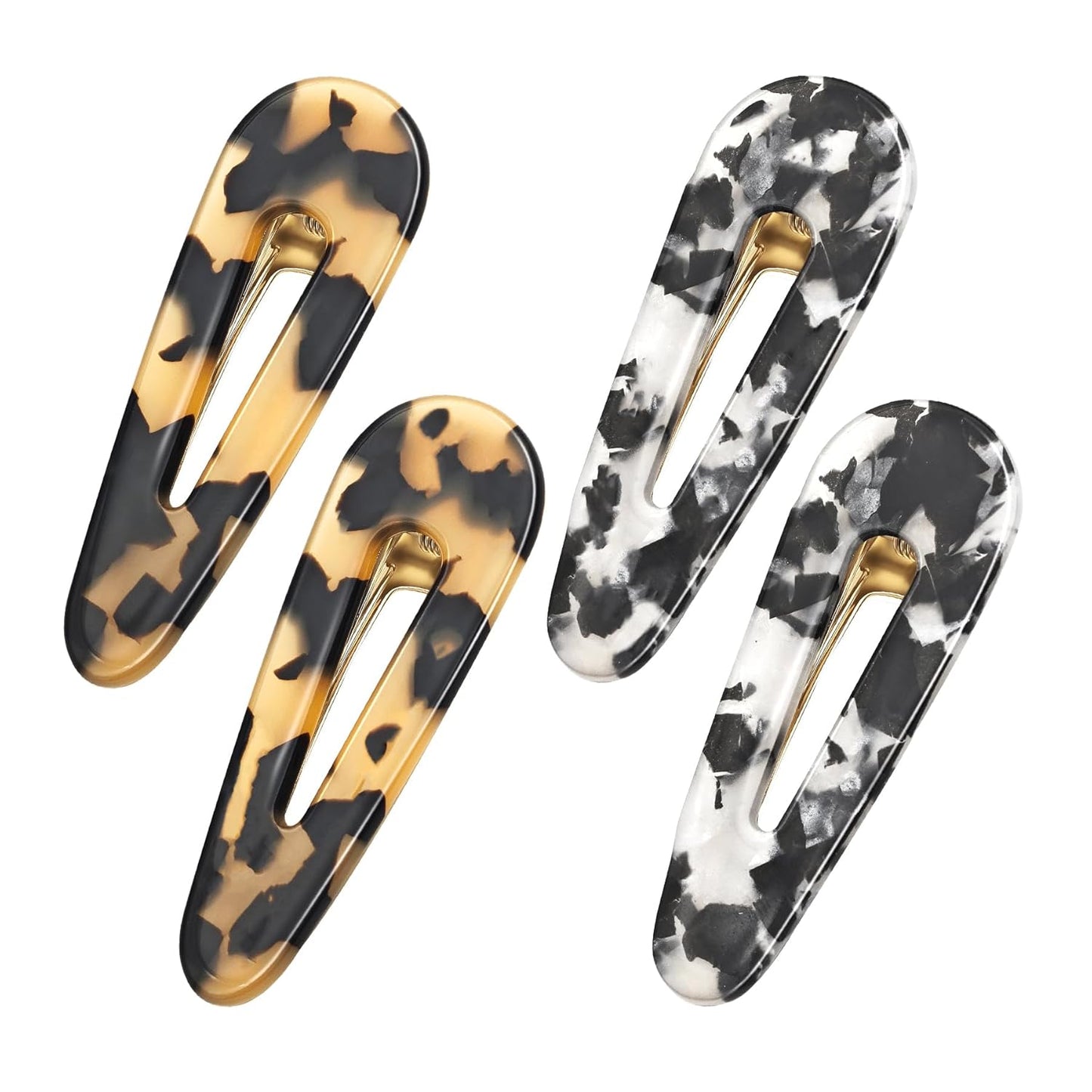 Hair Clips for Women, Duck Billed Alligator Clips Cellulose Acetate, No Crease Flat Hair Barrettes for Bangs Thick/Thin/Long/Curly Hair, Marble Tortoise Hair Styling Accessories (Black)