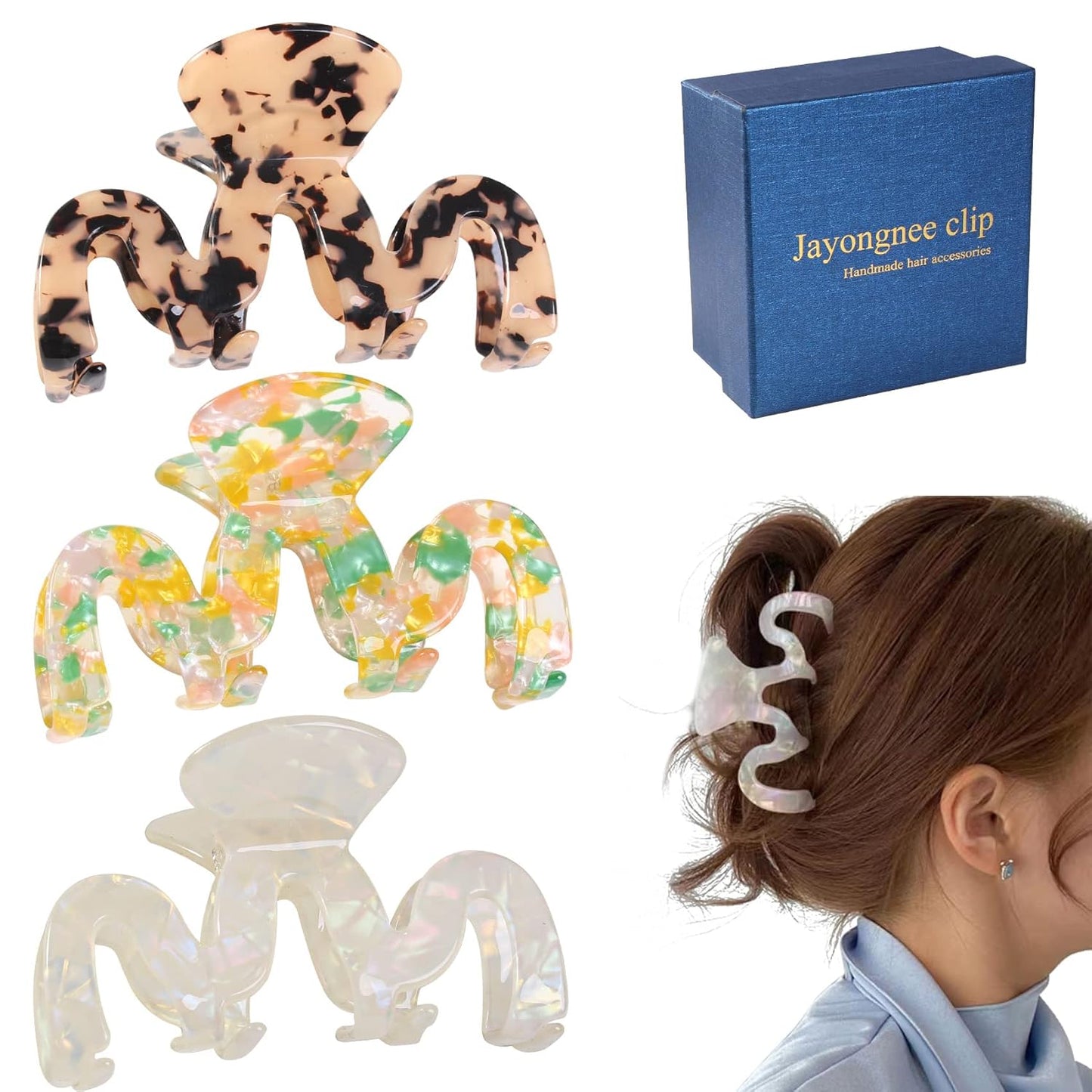 Jayongnee 3Pcs Large Claw Clips for Thick and Thin Hair (Multi-colored3)