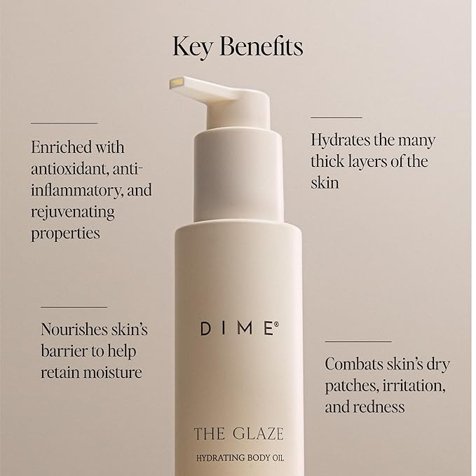 Dime Beauty Glaze Body Oil, Hydrating, Non-Greasy Massage Oil, Argan and Jojoba Oil for Skin, Bath Oil for All Over Body Glow, 4 oz / 120 ml