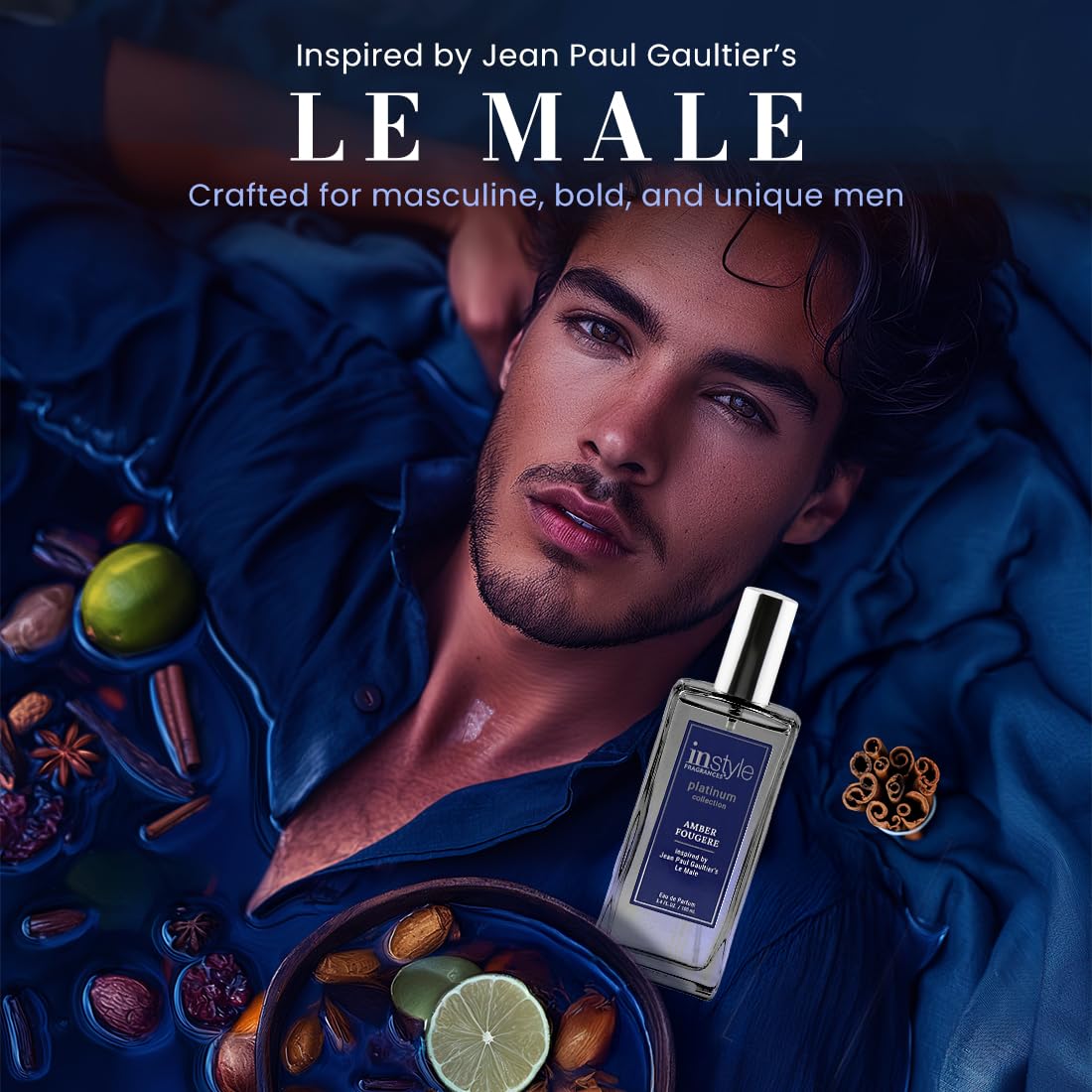 InStyle Fragrances, Platinum Collection, Amber Fougere, Inspired by Jean Paul Gaultier’s Le Male, Men’s Eau de Parfum, CLEAN, Vegan, Paraben-Free, Never Tested on Animals, 3.4 Fluid Ounces