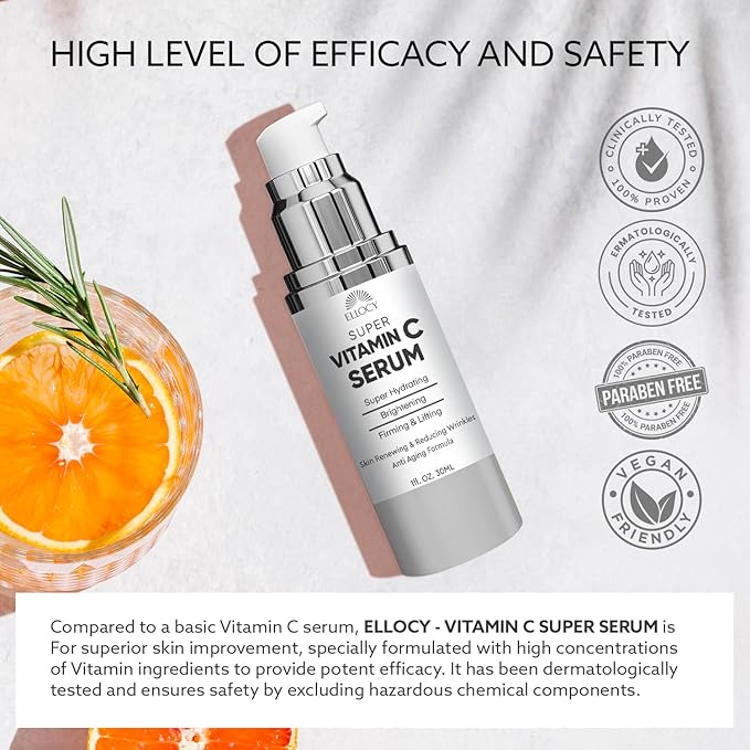 Super Vitamin C Serum for Women Over 70: Vitamin C Vitamin E Hyaluronic Acid Caffeine Hydrating - Hydrates Firms Lifts Smooths Targets Age Spots Wrinkle - All In One Formula for Mature Skin 30ml