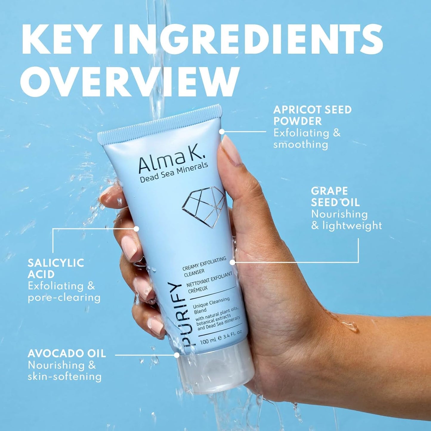 ALMA K Creamy Exfoliating Cleanser - Face Wash for Women - Hydrating Facial Cleanser with Salicylic Acid - Gentle Face for Women - 3.4 oz