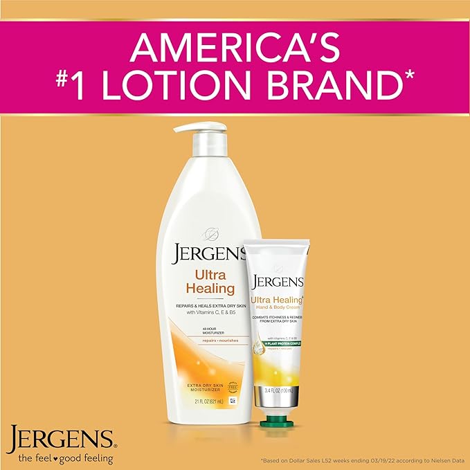 Jergens Ultra Healing Dry Skin Moisturizer, Travel Size Body and Hand Lotion, for Extra Dry Skin, Use After Washing Hands, HYDRALUCENCE blend, Vitamins C, E, B5, 1 Fl Oz (Pack of 24)