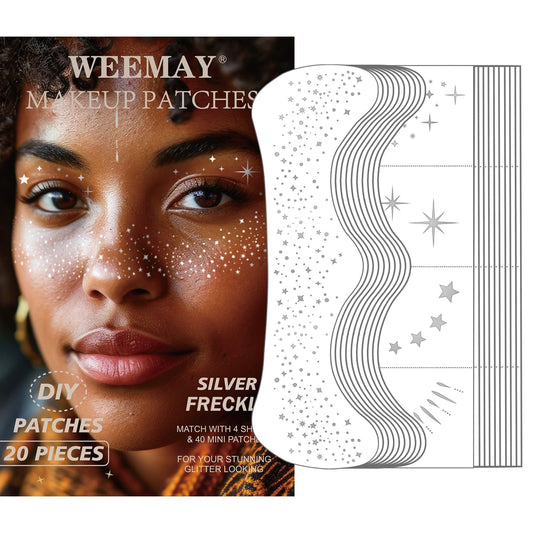 20 Pcs Silver Glitter Freckles Face Tattoos, Silver Glitter Freckles Makeup Patches, Waterproof Sparkle Freckles, Glitter Freckles Temporary Face Tattoos for Women