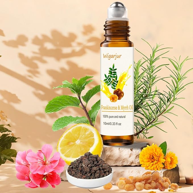 3 PCS Frankincense Essential Oil Blend Oils Roll On, Patchouli, Myrrh, Rosemary Essential Oils, Vitamin C Roller for HIPS, Hands, Shoulders and Legs Skin Care Soothing