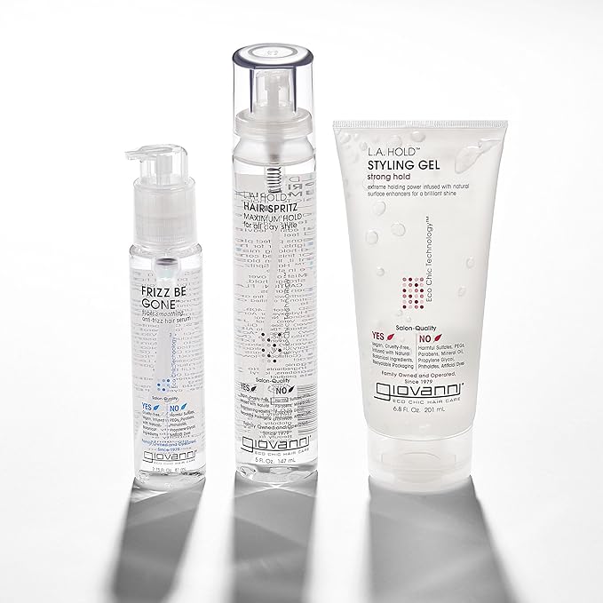 GIOVANNI ECO CHIC Frizz Be Gone - Super Smoothing Anti-Frizz Hair Serum, Adds Shine, Seals in Color, Infused with Natural Botanical Ingredients, Salon Quality, No Parabens - 2.75 oz (3 Pack)