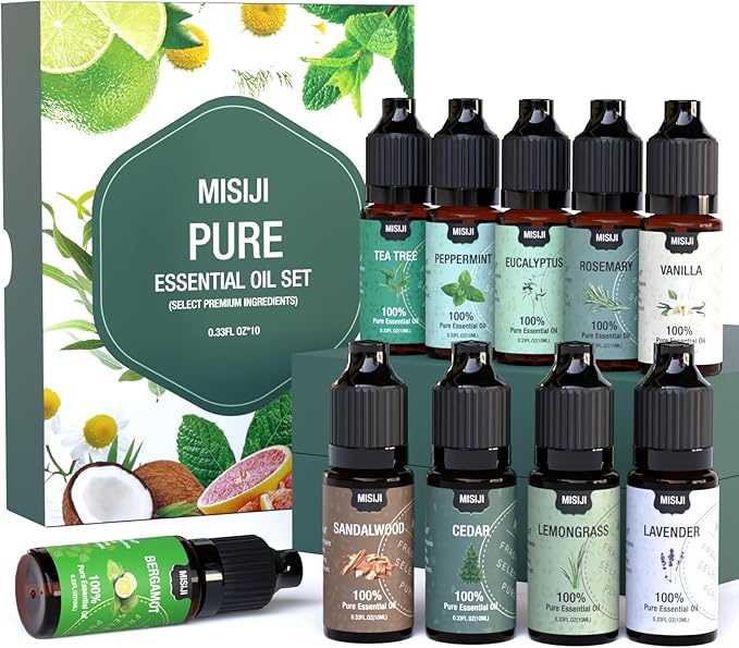 Essential Oils Set-MISIJI Essential Oils for Diffuser for Home,Diffuser Oils Scents for Aromatherapy,Candle&Soap Making,Laundry,Humidifiers 10 Scents Blissful