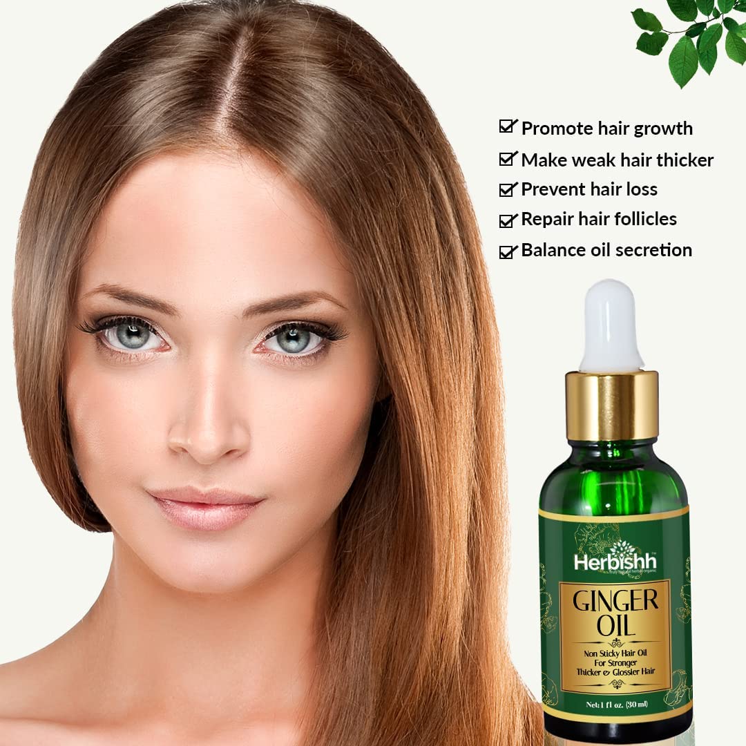 Herbishh Ginger Essential Oil for Hair Growth 30ml - Pack of 3, Non-Sticky Serum for Thicker, Strong and Glossier Hair With Dropper