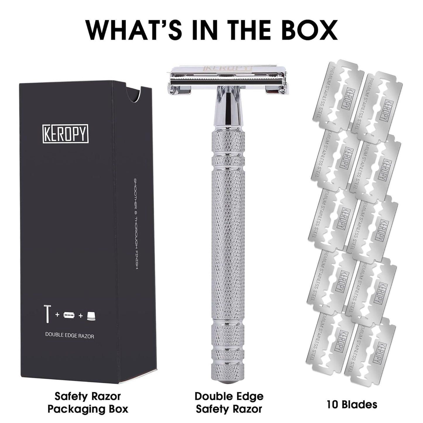 Men's Safety Razor for a Close Shave, Single Blade Double Edge Razor for Men with 10 Stainless Steel Razor Blades - Reusable Metal Shaver, Eco-Friendly Men's Shaving Kit - Silver