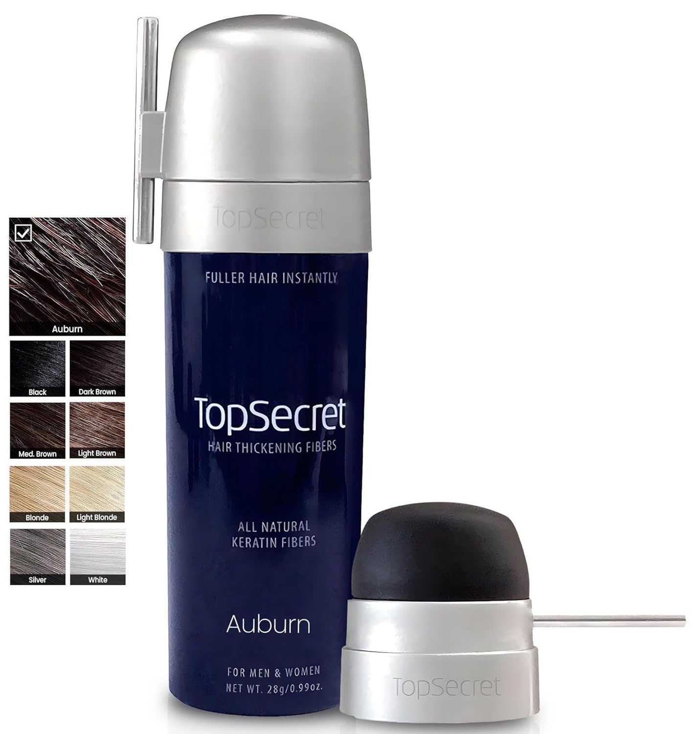 Top Secret Hair Thickening Building Fibers Applicator Included - Undetectable & Natural Hair Filler - for Men & Women - Instantly Fill In Fine Thinning Hair - Weather & Sweat Resistant (Auburn, Large)