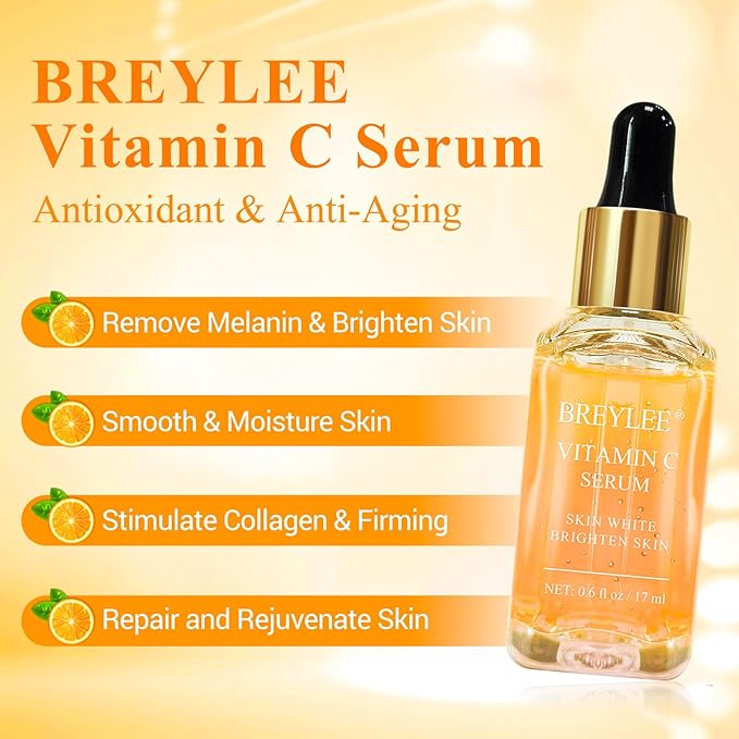 BREYLEE Vitamin C Serum for Face & Eye (o.6 oz) for Brightening Skin,Dark Spot Remover,Reduce Wrinkle,Anti Aging Serum,Moisturizer Brightening Serum with Hyaluronic Acid,Vitamin E,Retinol, Niacinamide