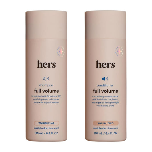 hers Full Volume Shampoo & Conditioner Set - Volumizing Shampoo and Conditioner for Women with Biotin - Adds Lightweight Volume, Shine & Bounce - Coastal Cedar Citron - 2 x 6.4 fl oz