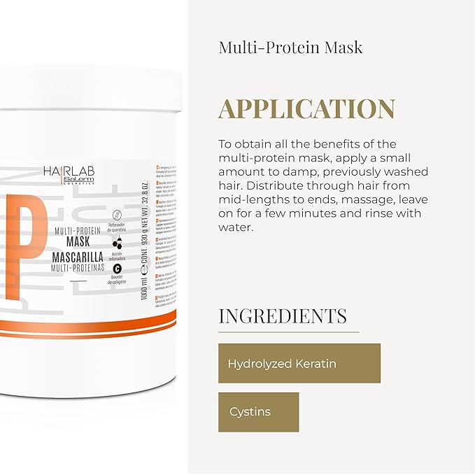 SALERM - Damaged Hair Mask - Multi-Proteins Hair Lab - 1000 ml - Helps Replenish Natural Keratin - Adds Volume and Strength - Paraben-Free