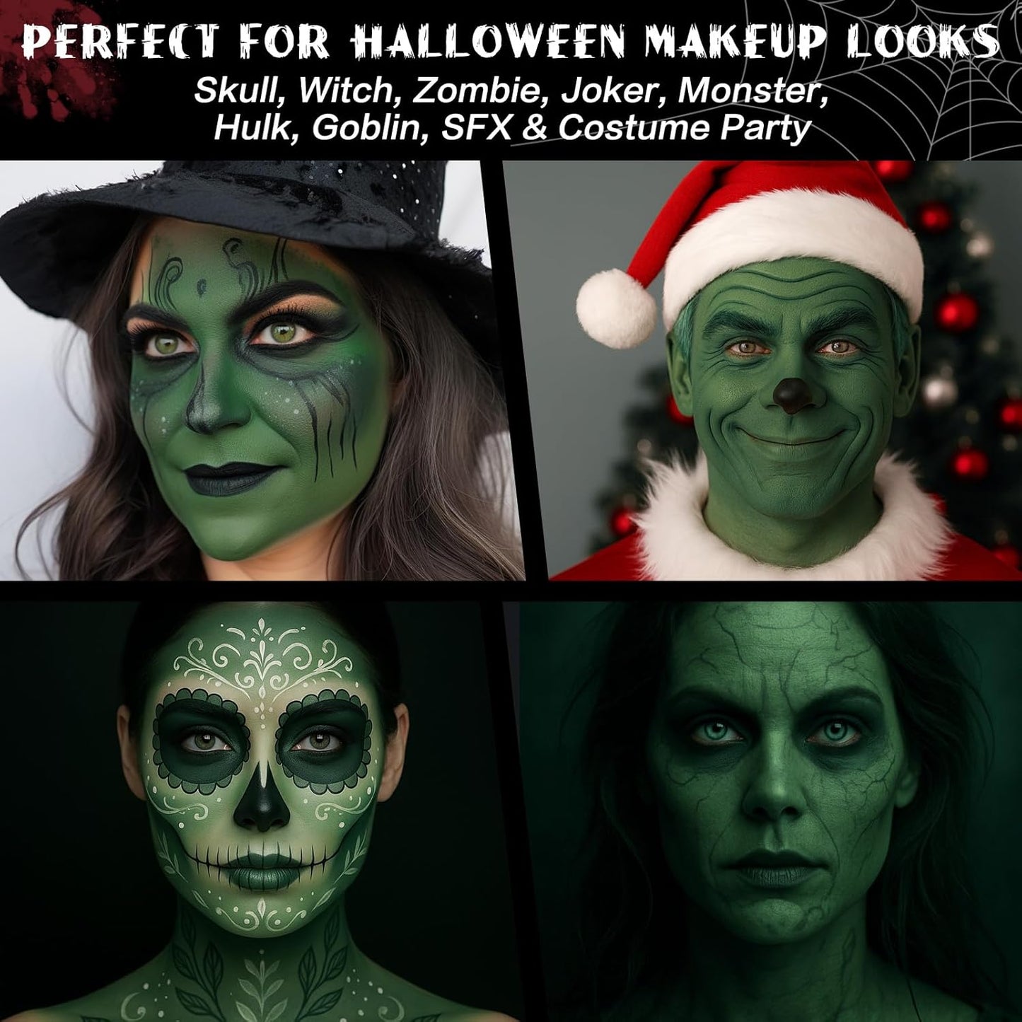 BOBISUKA Green Face & Body Paint Stick Water-Based Washable Face Paint Makeup Stick for Halloween Zombie, Witch, Hulk, Goblin, Hunting, Camo, Cosplay, SFX, Sports Eye Black & Costume Party