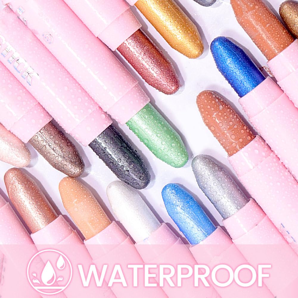evpct 1Pcs Rose Shimmer Cream Eye Shadow Brightener Sticks for Eyes Waterproof Pigmented, Double Ended Cream Eyeshadow Stick Pencil Pen with Applicator, Eye Shadow Palette Highlighter Makeup 27