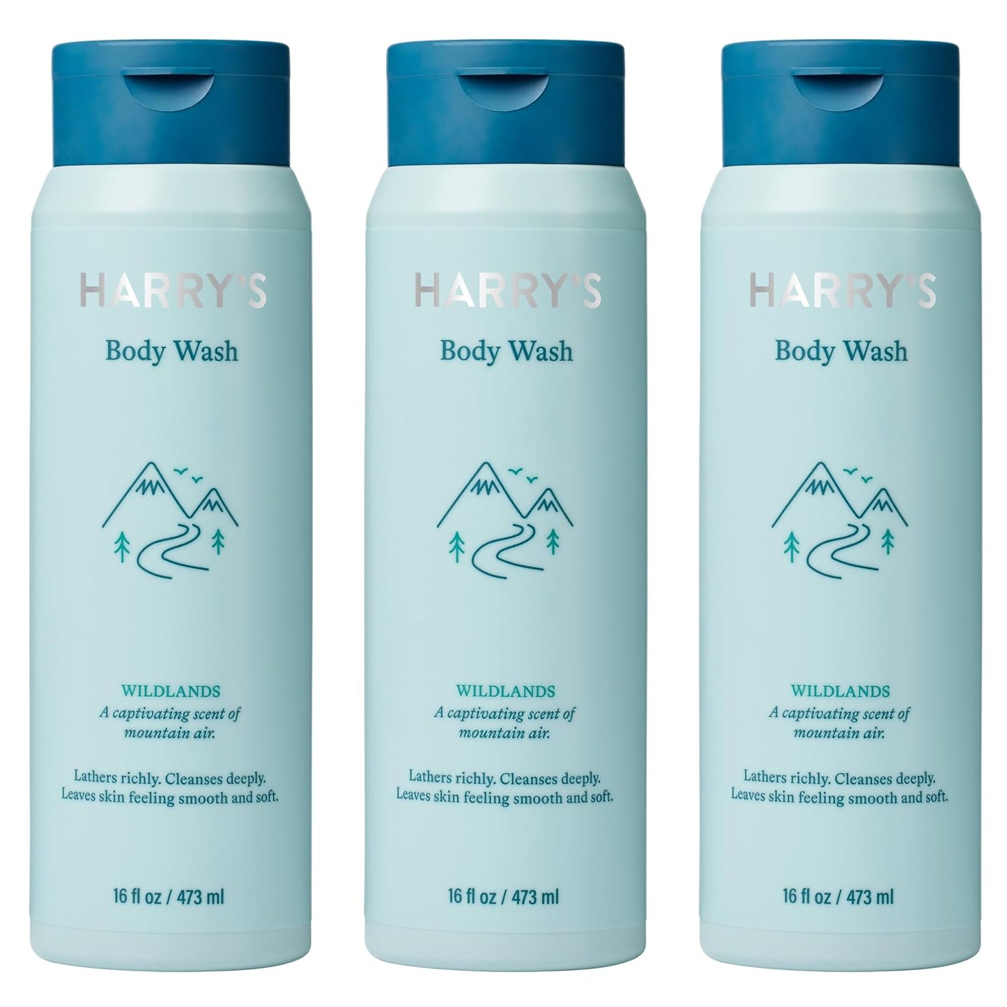 Harry's Body Wash Shower Gel for Men - Wildlands Scent - (3 Pack) 16 fl oz - Sensitive Skin Body Wash - No Parabens, Sulfates, or Dyes