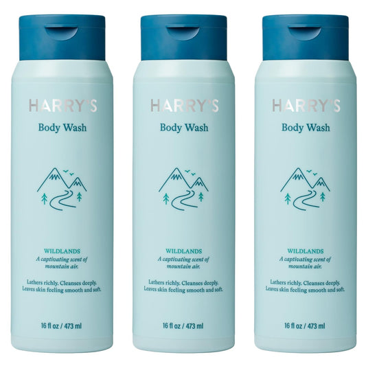 Harry's Body Wash Shower Gel for Men - Wildlands Scent - (3 Pack) 16 fl oz - Sensitive Skin Body Wash - No Parabens, Sulfates, or Dyes