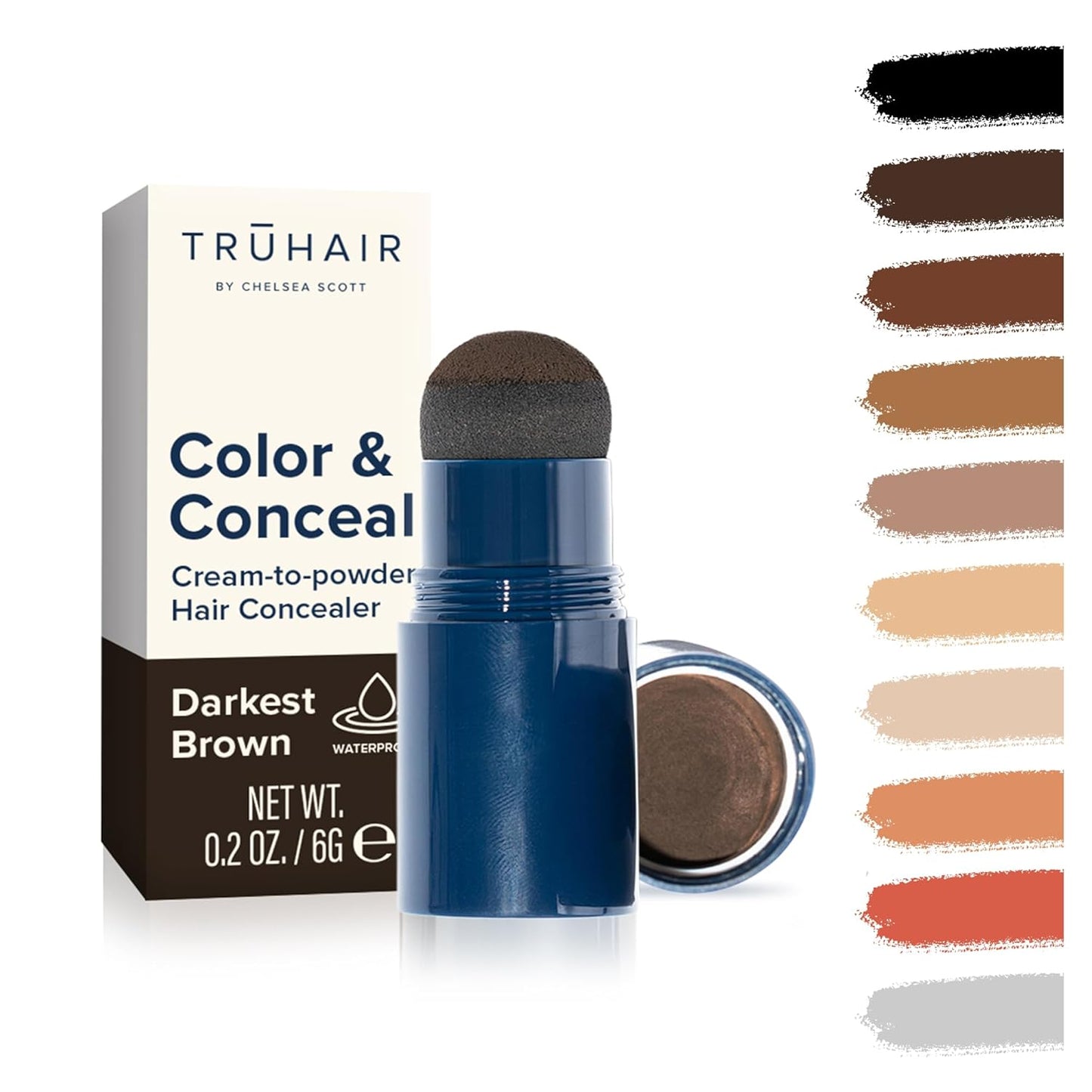 TRUHAIR Color & Conceal Waterproof Root Touch Up Hair Color Concealer - Hair Cover up for Gray Coverage and Hairline Filling - 11 Hair Colors Available (Darkest Brown)