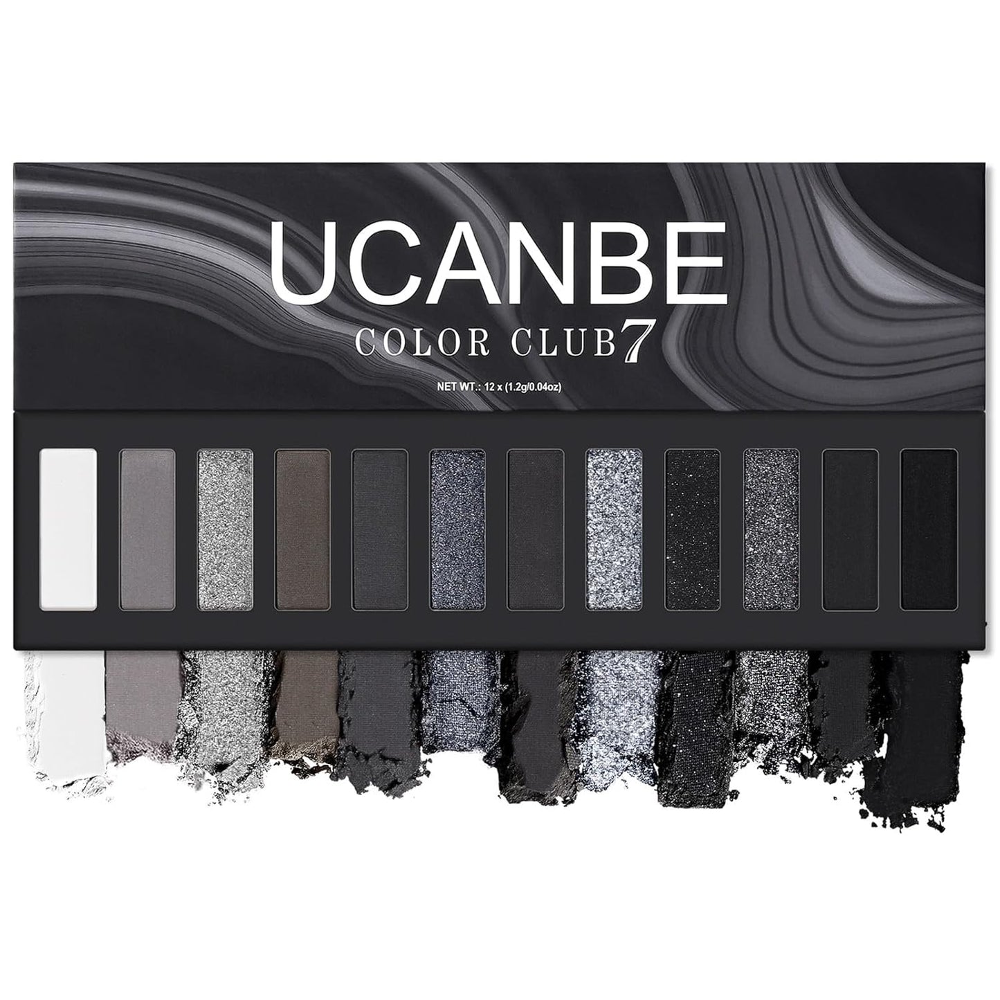 UCANBE Smokey Eyeshadow Palette, Dark Black White Gray Silver Natural Nude Matte Shimmer Eye Shadow Make Up Pallet for Smoky Emo Goth Makeup, 12 Color High Pigmented Long Lasting Waterproof Pallete