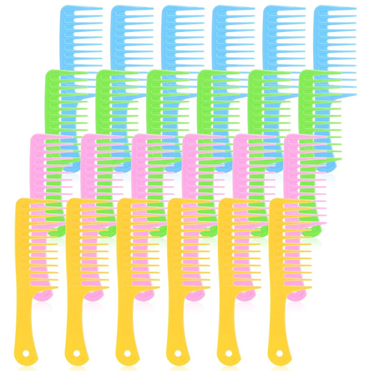100 Pieces Colorful Pocket Comb Bulk Detangling Wide Tooth Flat Hair Comb with Round Handle for Women Men Barber Blending Curly Long Wet Hair Cutting, 4 Colors