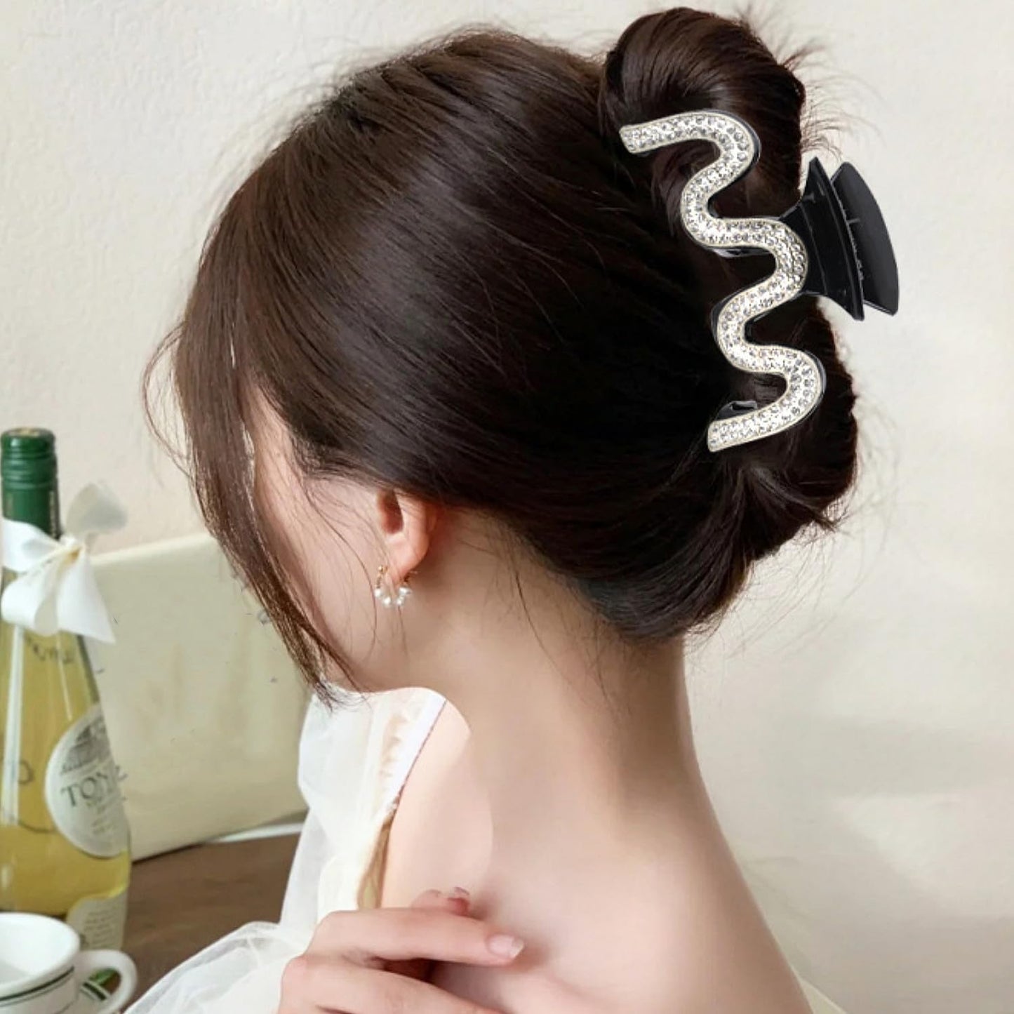 SINIDE Rhinestone Hair Claw Clips, Crystal Plastic Jaw Clip Nonslip Acrylic Claw Clips for Thick Long Hair, Large Fashion Clamps Accessories for Women Ladies Strong Hold Barrette for Styling (2 Pack)