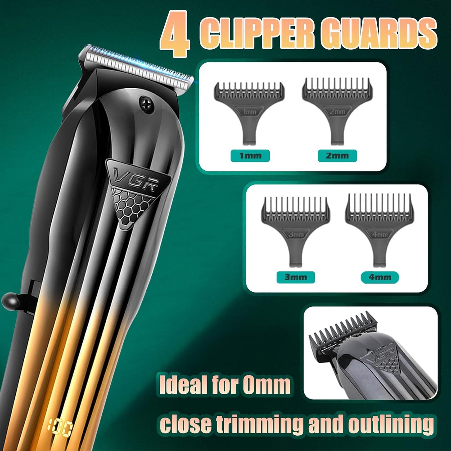VGR 644 Hair Clippers for Men Professional, Cordless Beard Trimmer & Electric Razor Shavers for Men, Rechargeable 3 Piece Barber Hair Cutting Kit LED Display Men's Grooming Kit