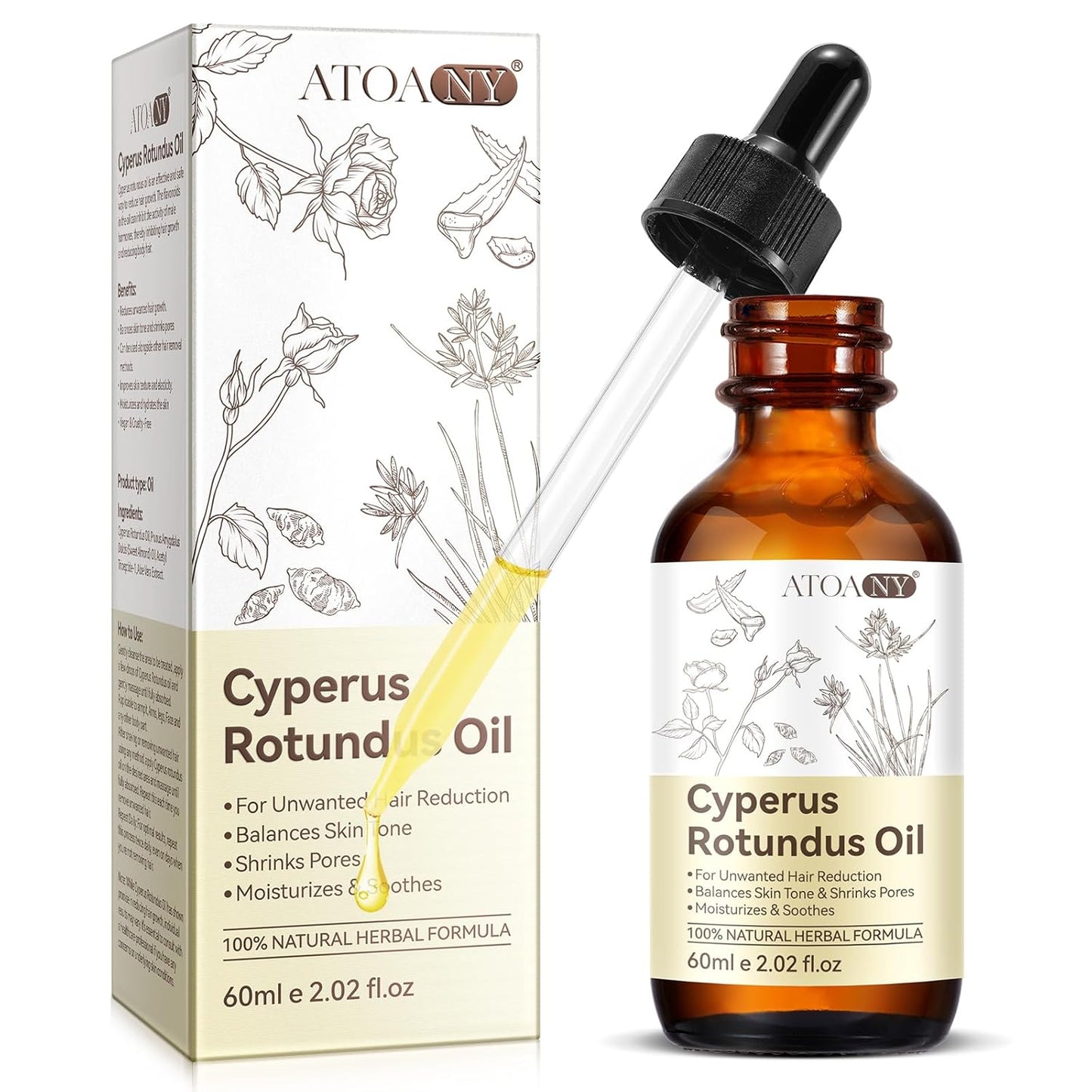 2 Pack Cyperus Oil, Cyperus Oils for Hair Removal, Cyperus_ Rotundus_Oil Natural with Dropper, Reducing Body Hair Growth, Moisturizing & Soothing Skin, 4 Fl oz