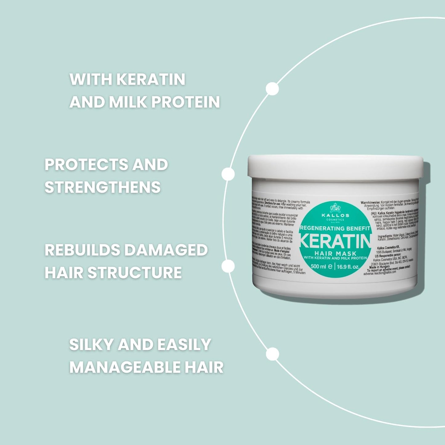 Kallos KJMN Keratin Regenerating Hair Mask with keratin and milk protein for dry, damaged and chemically treated hair 500 ml - 16,90 Fl Oz