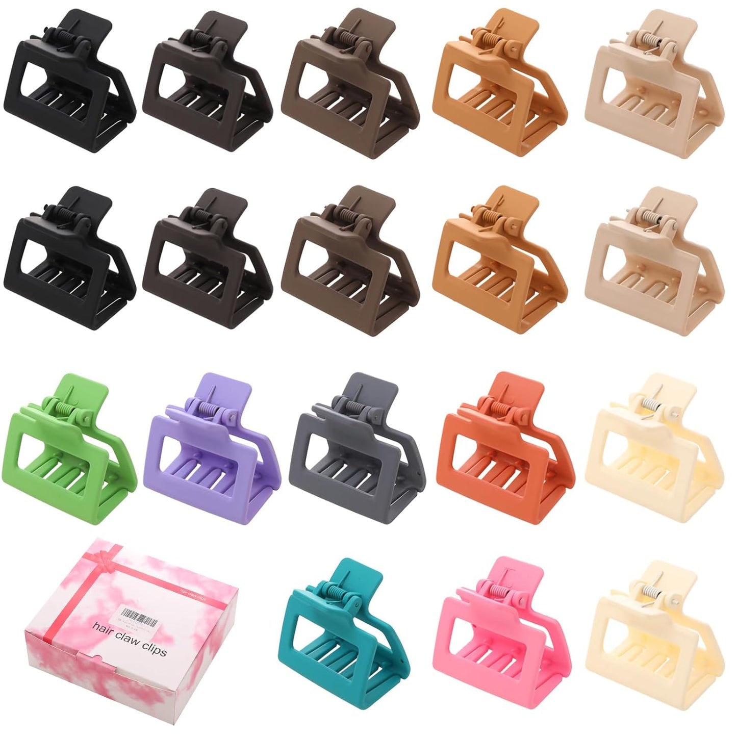 18 Pack Square Small Hair Clips for Women Girls,2 Inch Matte Rubber Coating Medium Claw Clips Thin Short Hair,Strong Hold Jaw Clips(Neutral Color Hair Accessories)