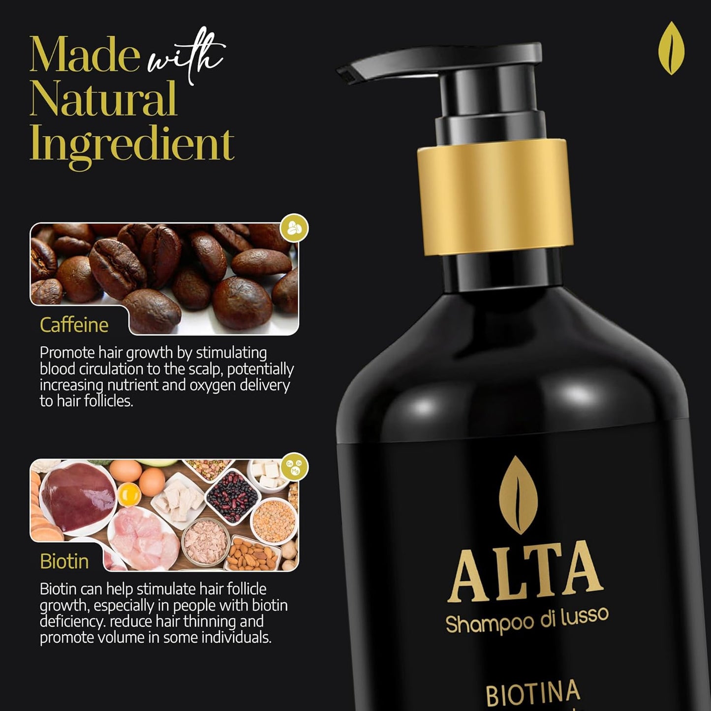 All Goods Alta Strengthening Biotin+Caffeine Shampoo 10oz, DHT Blocker, Women/Mens Hair Loss & Thinning.