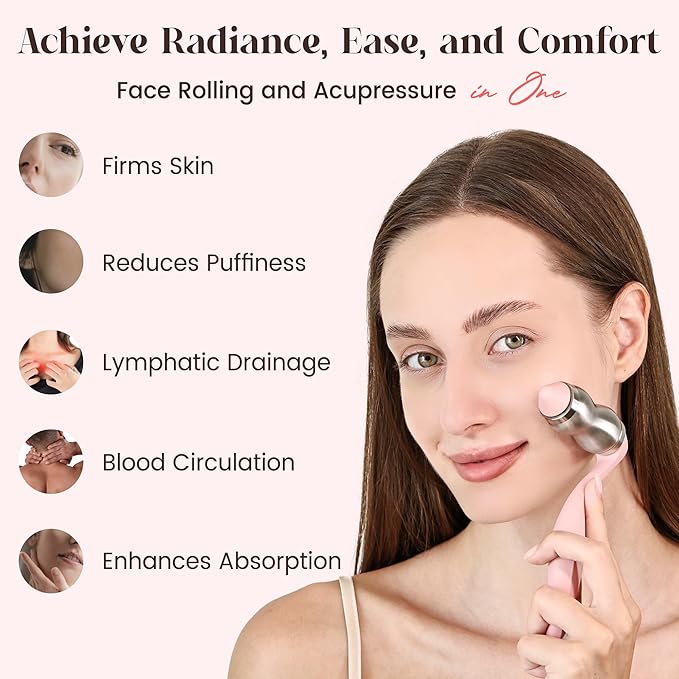 Rena Chris Stainless Steel Face Roller - Metal Facial Massager Tool with Enhanced Contour Fit for Puffiness Reducing, Skin Care Roller Gift for Women (Silver)