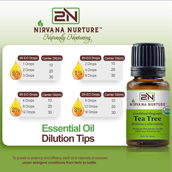 Tea Tree Essential Oil USDA Certified Organic 100% Pure Premium Therapeutic Grade, Undiluted - Aromatherapy Diffuser for Calm and Relaxation, Skin Care, Hair Care